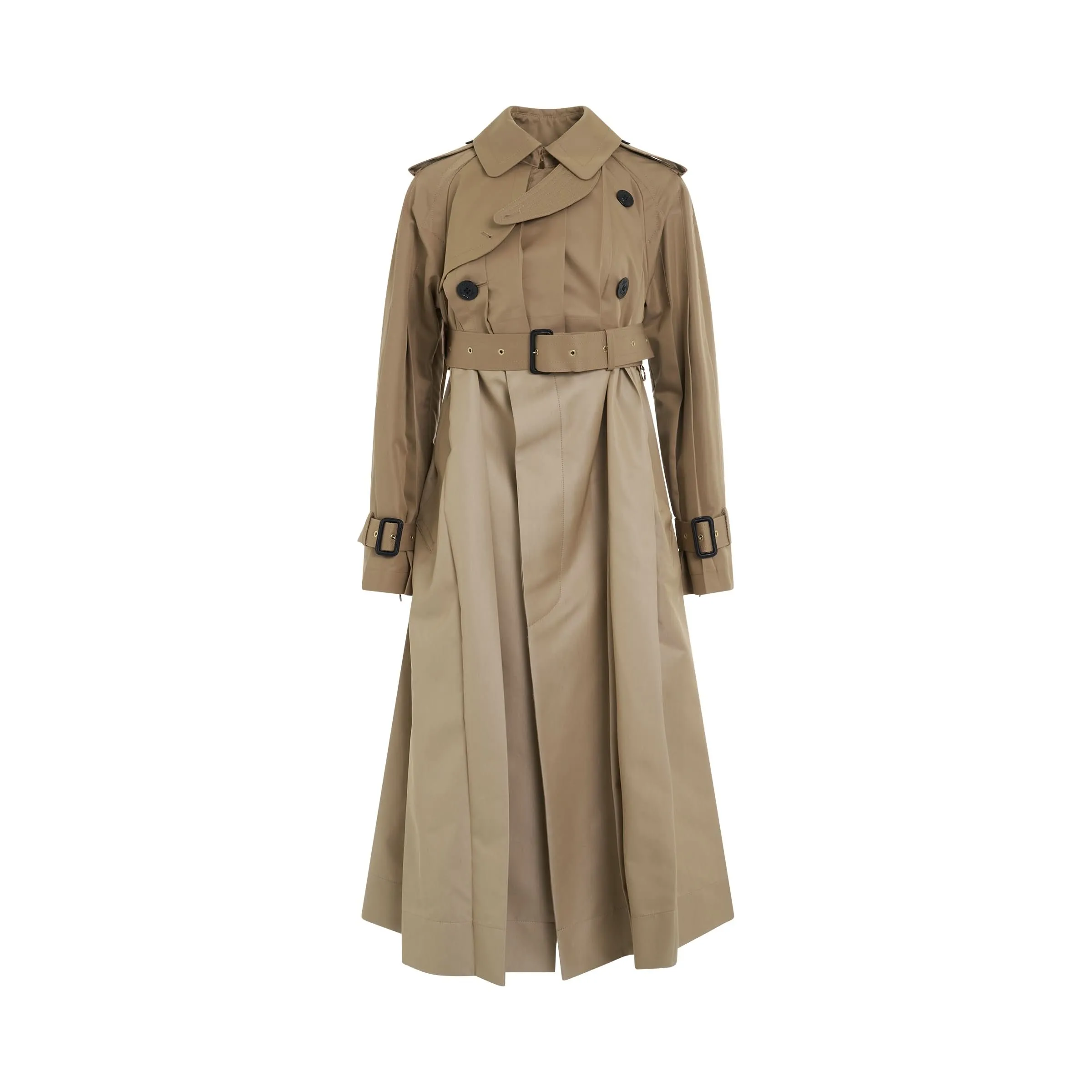 Cotton Gabardine Pleated Coat in Beige