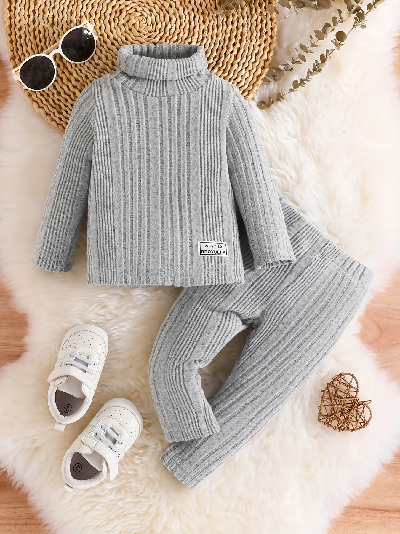 Cozy Knit Turtleneck Sweater Set for Baby Boys