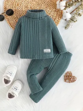 Cozy Knit Turtleneck Sweater Set for Baby Boys