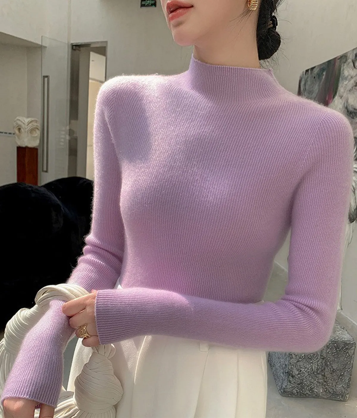 Cozy Seamless Turtleneck Thick Alashan Cashmere Sweater