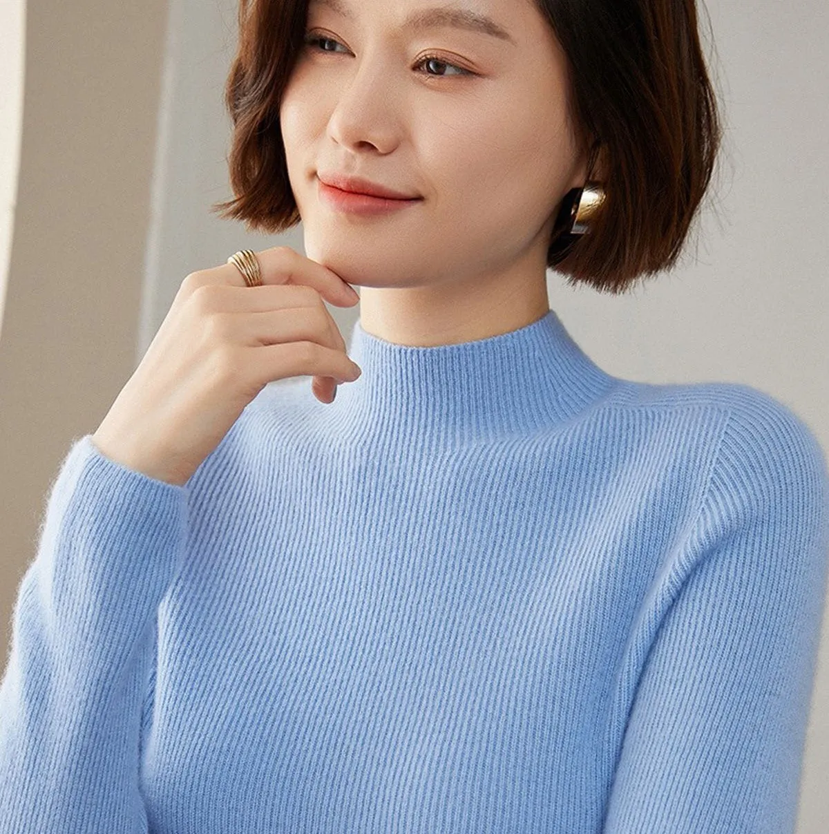 Cozy Seamless Turtleneck Thick Alashan Cashmere Sweater