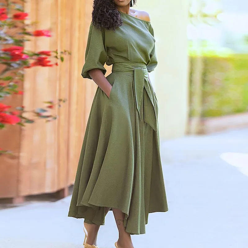 Curb Waist Temperament Solid Color Dress