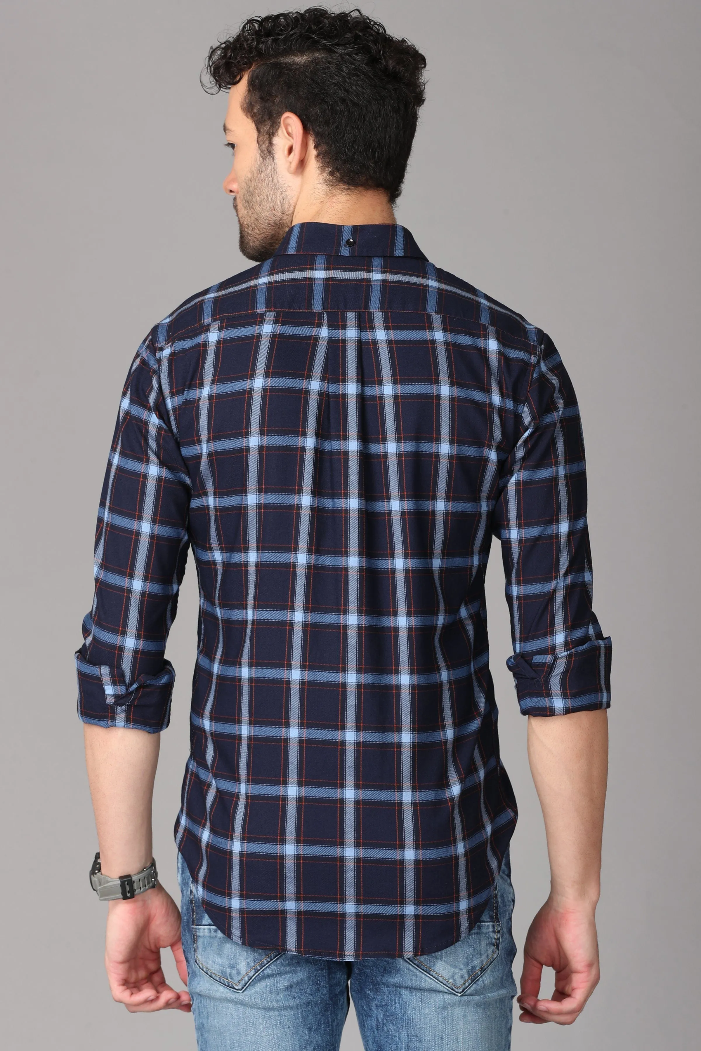 Dark Blue Checks Shirt