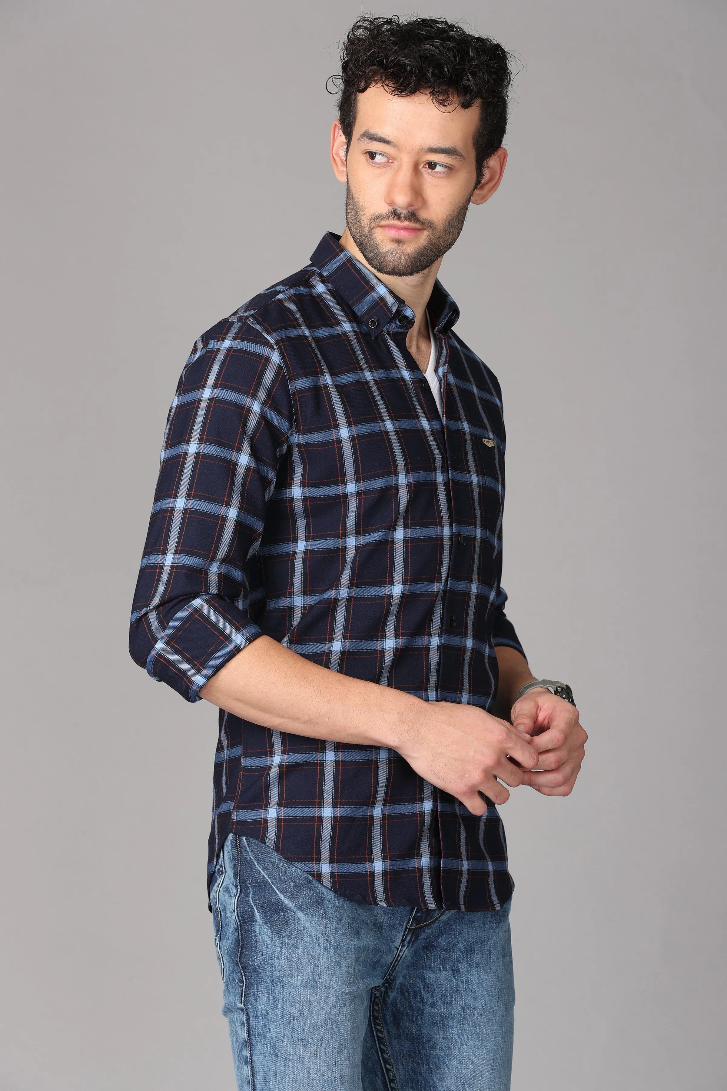 Dark Blue Checks Shirt