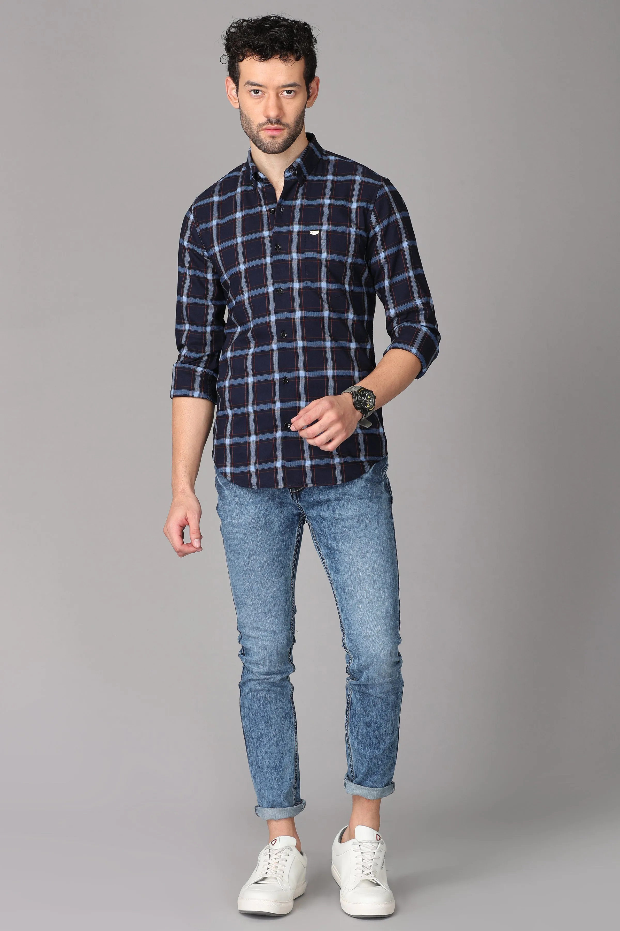 Dark Blue Checks Shirt