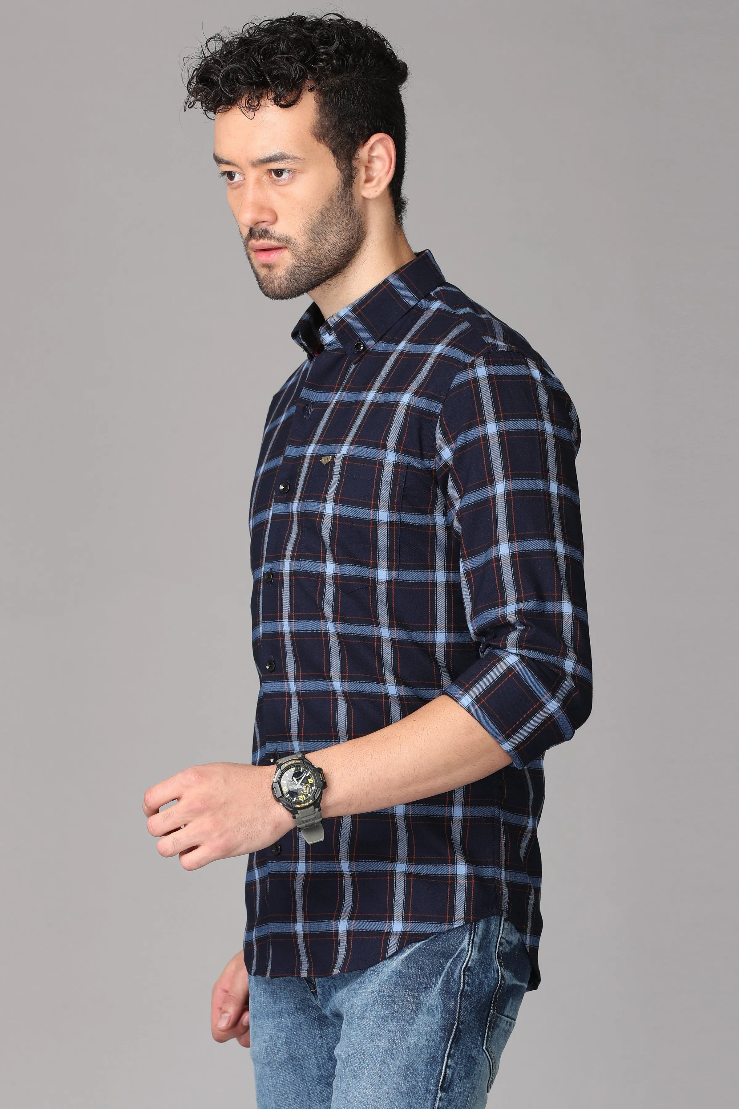 Dark Blue Checks Shirt