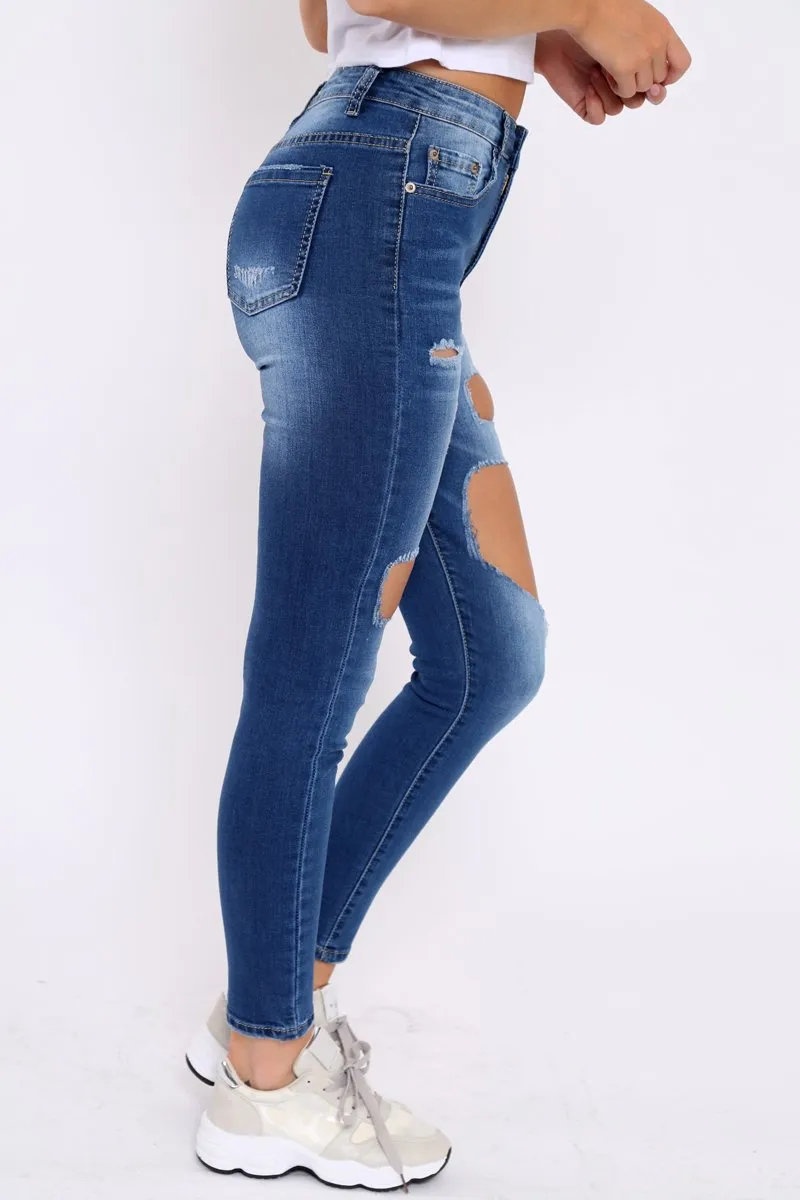 Dark Blue Denim Extreme Rip Skinny Jeans - Saint