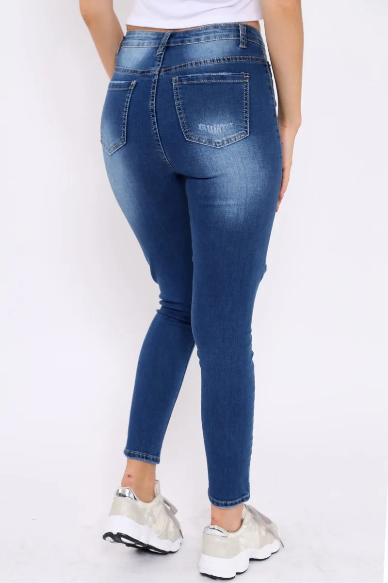 Dark Blue Denim Extreme Rip Skinny Jeans - Saint