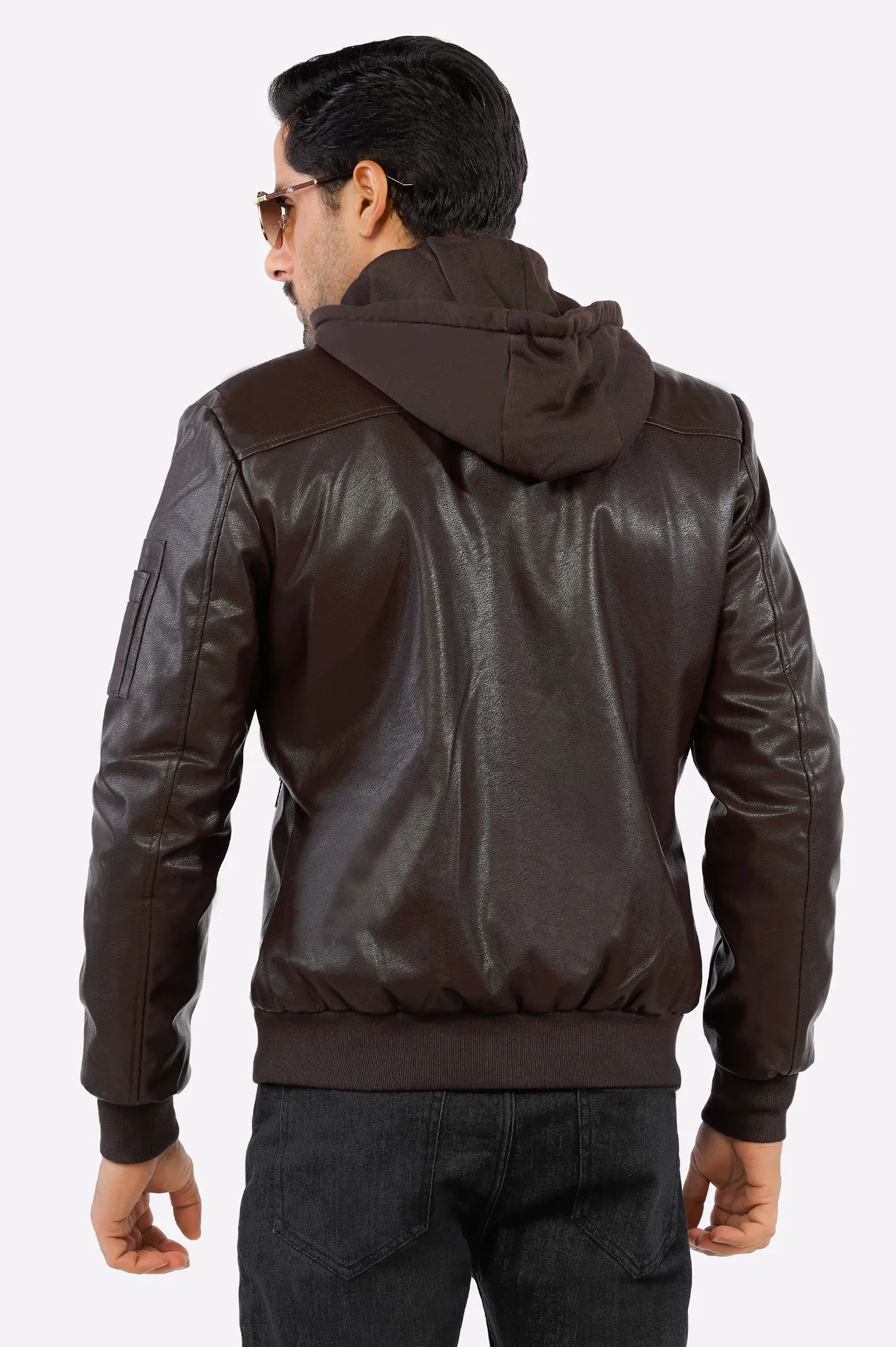 Dark Brown Hooded Leather Jacket