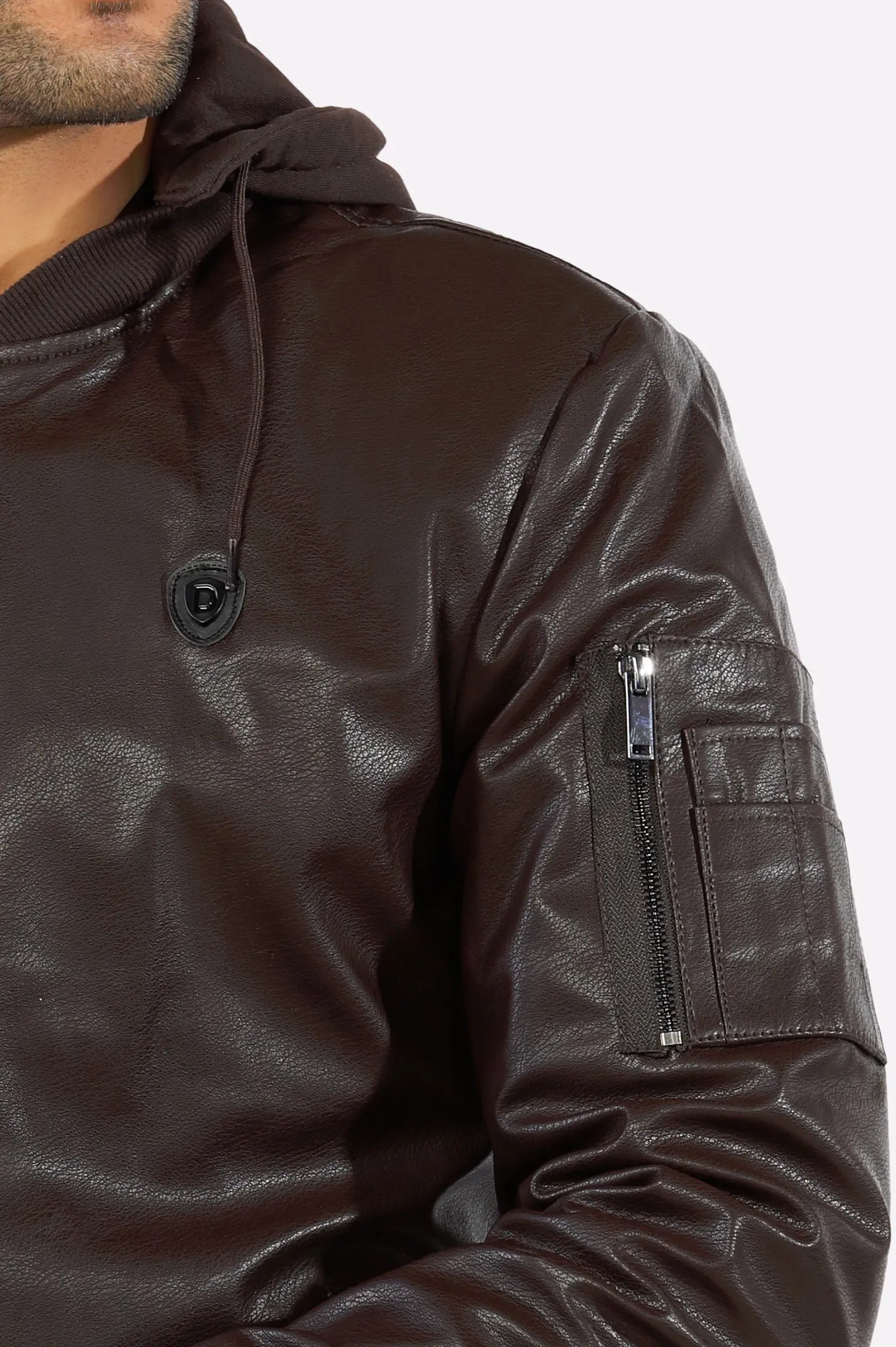 Dark Brown Hooded Leather Jacket