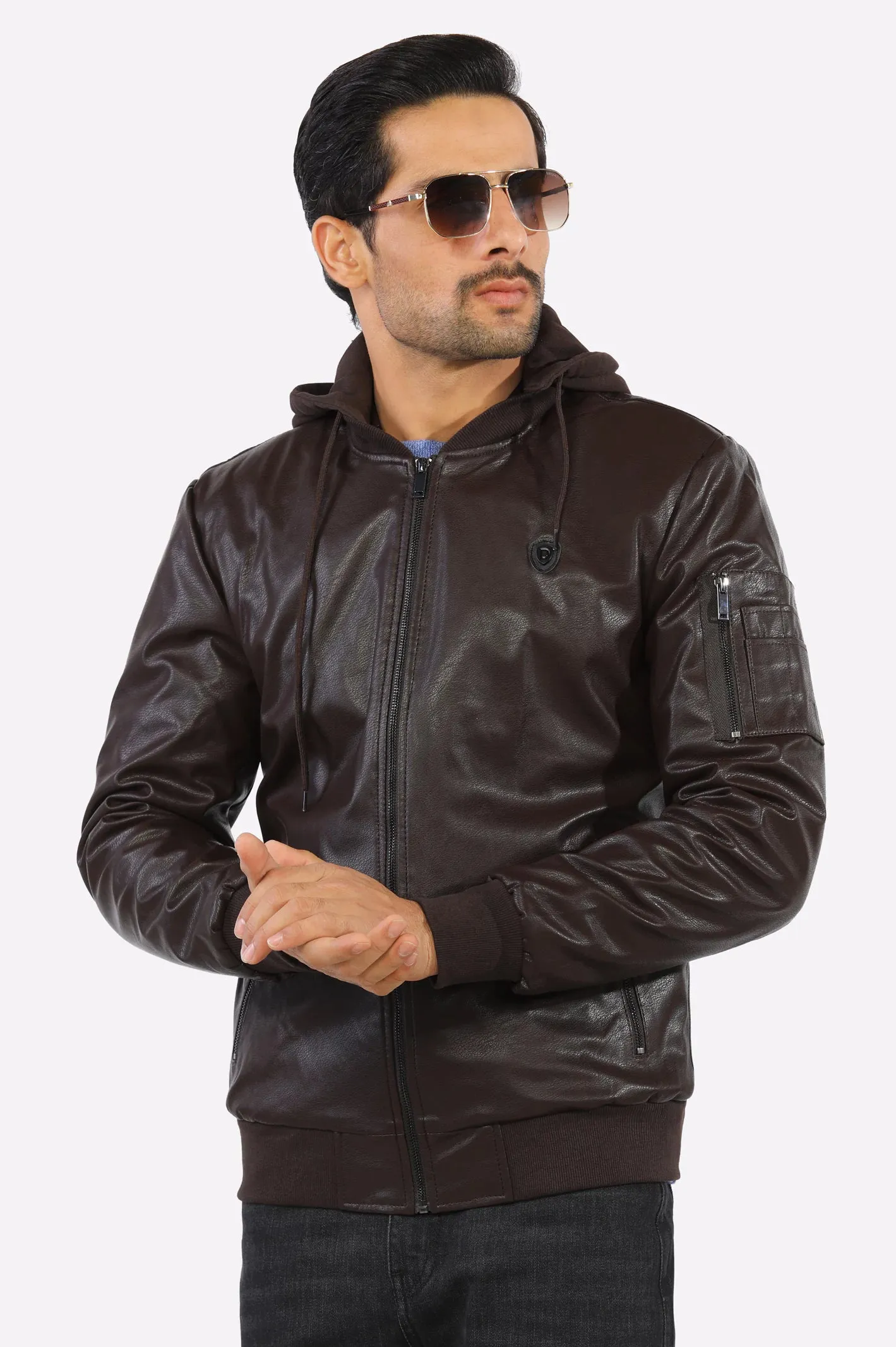 Dark Brown Hooded Leather Jacket