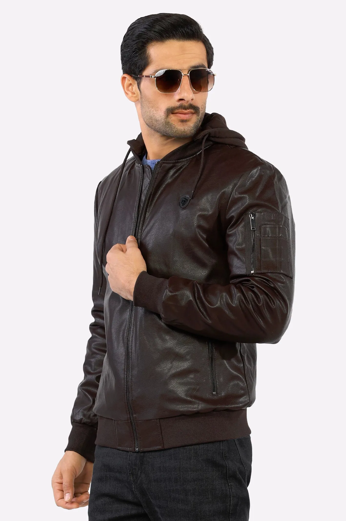 Dark Brown Hooded Leather Jacket