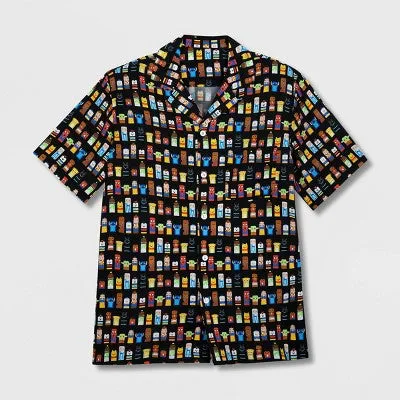 Disney Men's Button Up Viscose Camp Shirt Basic Embroidered Licensed