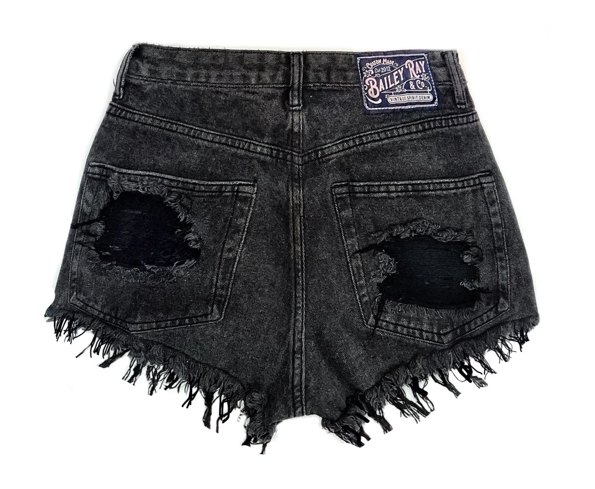 Distressed Black High Waisted Denim Shorts  - The Wesley