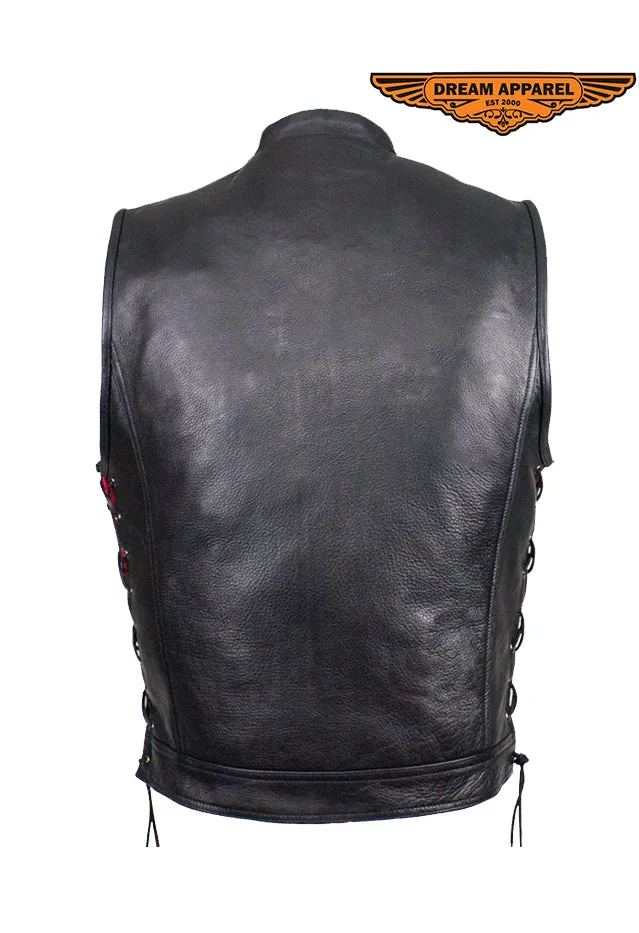 Dream Apparel Leather Conceal Carry Pocket Vest with Red Liner