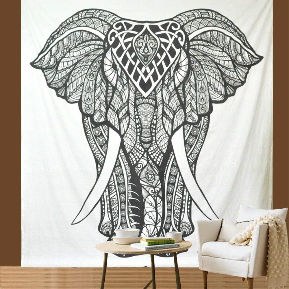 Elephant White Tapestry