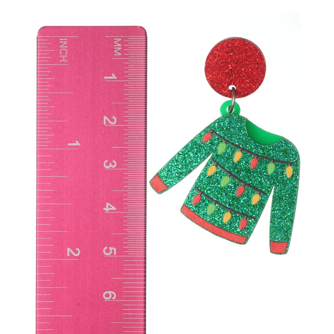 Exaggerated Ugly Christmas Sweater Dangles Hypoallergenic Earrings for Sensitive Ears Made with Plastic Posts