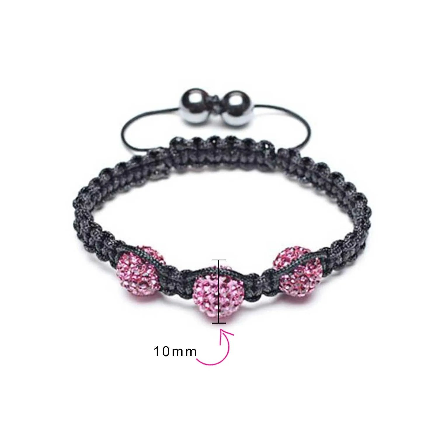 Fuchsia Pink Pave Crystal Ball Shamballa Inspired Bracelet Black Cord