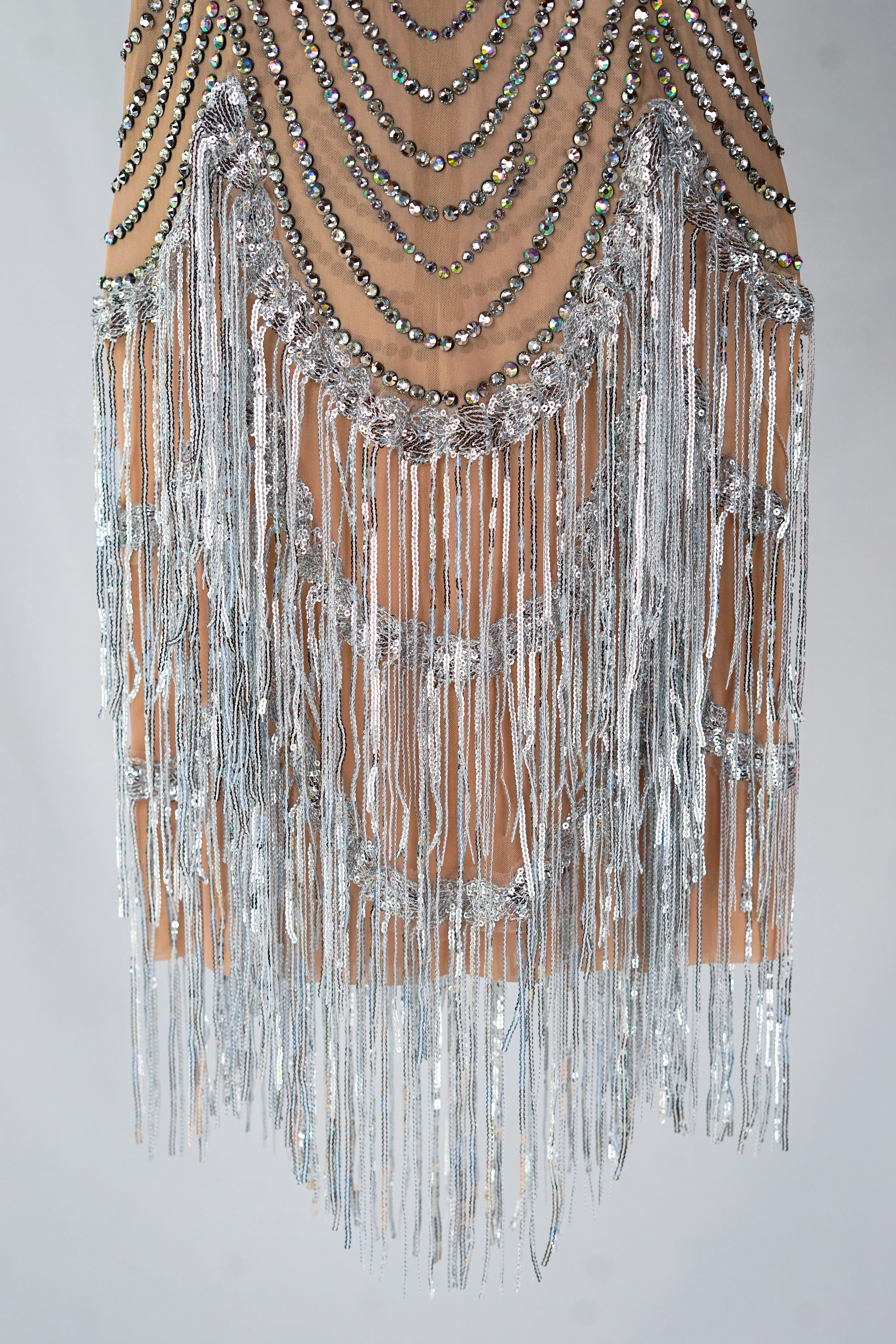 Gatsby-Inspired Nude Color Flapper-Style Dress with Rhinestones