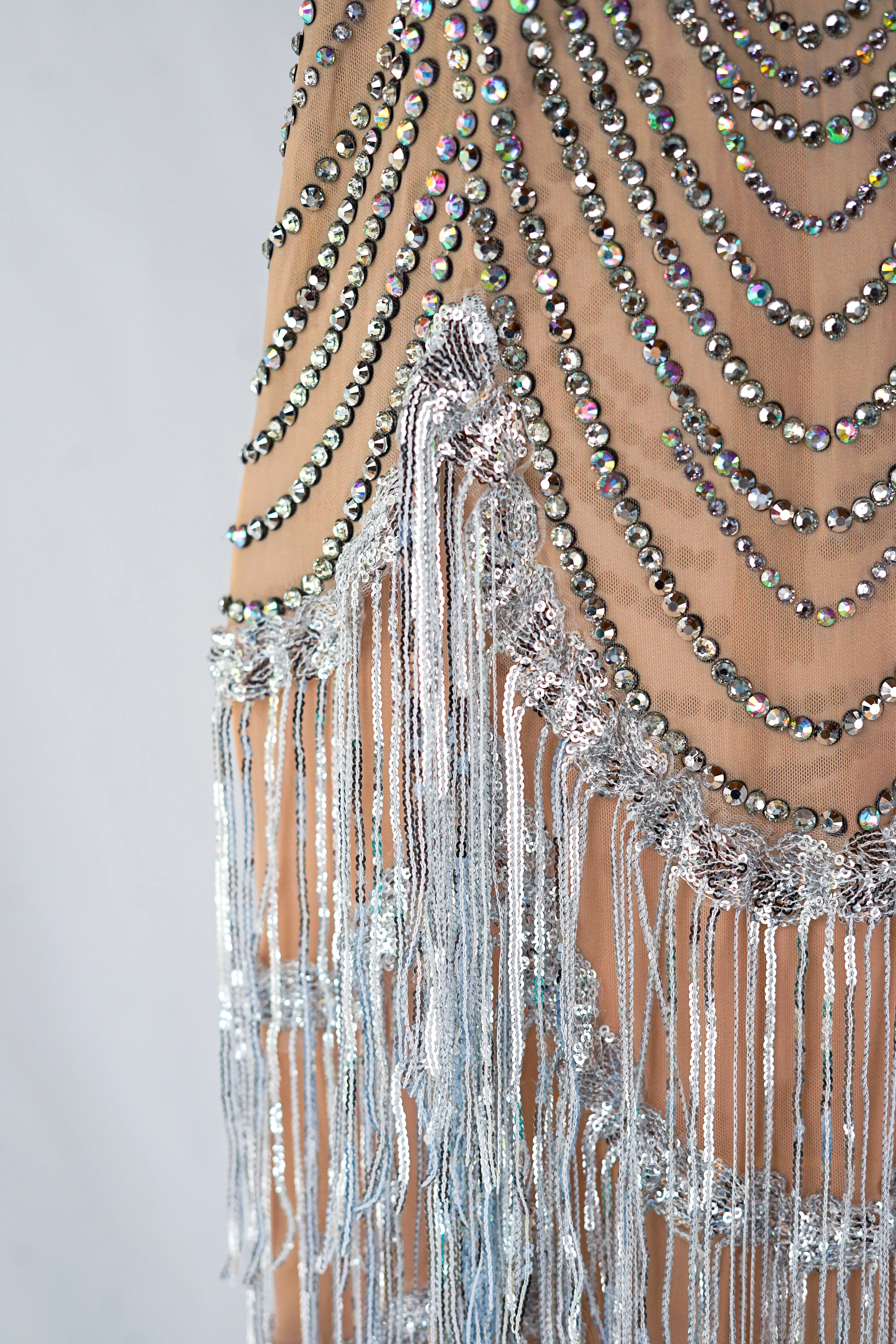 Gatsby-Inspired Nude Color Flapper-Style Dress with Rhinestones