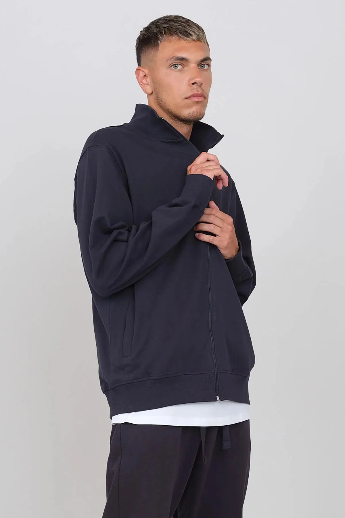 Gauze Sweatshirt With A Zipper Blue