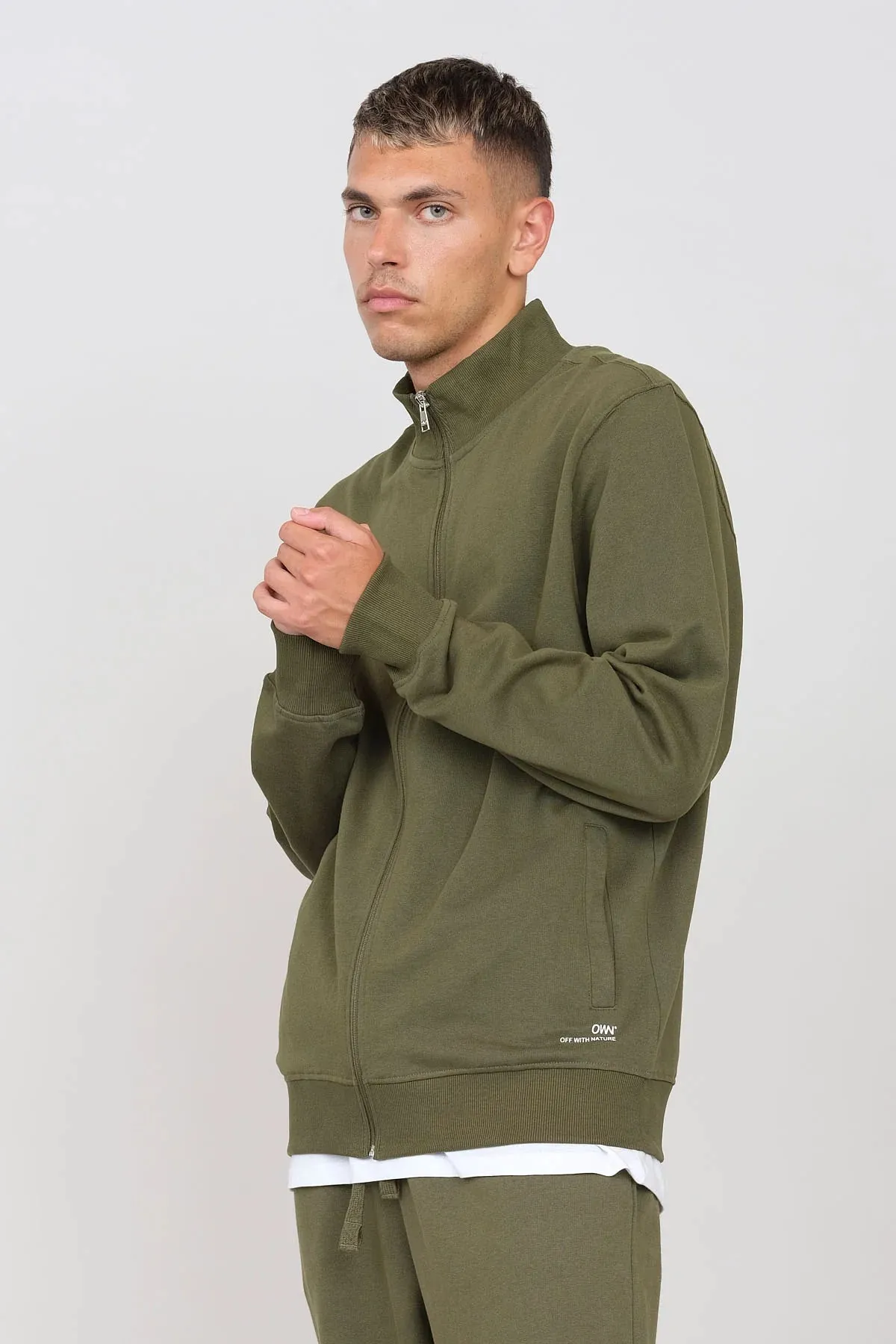 Gauze Sweatshirt With A Zipper Military Green