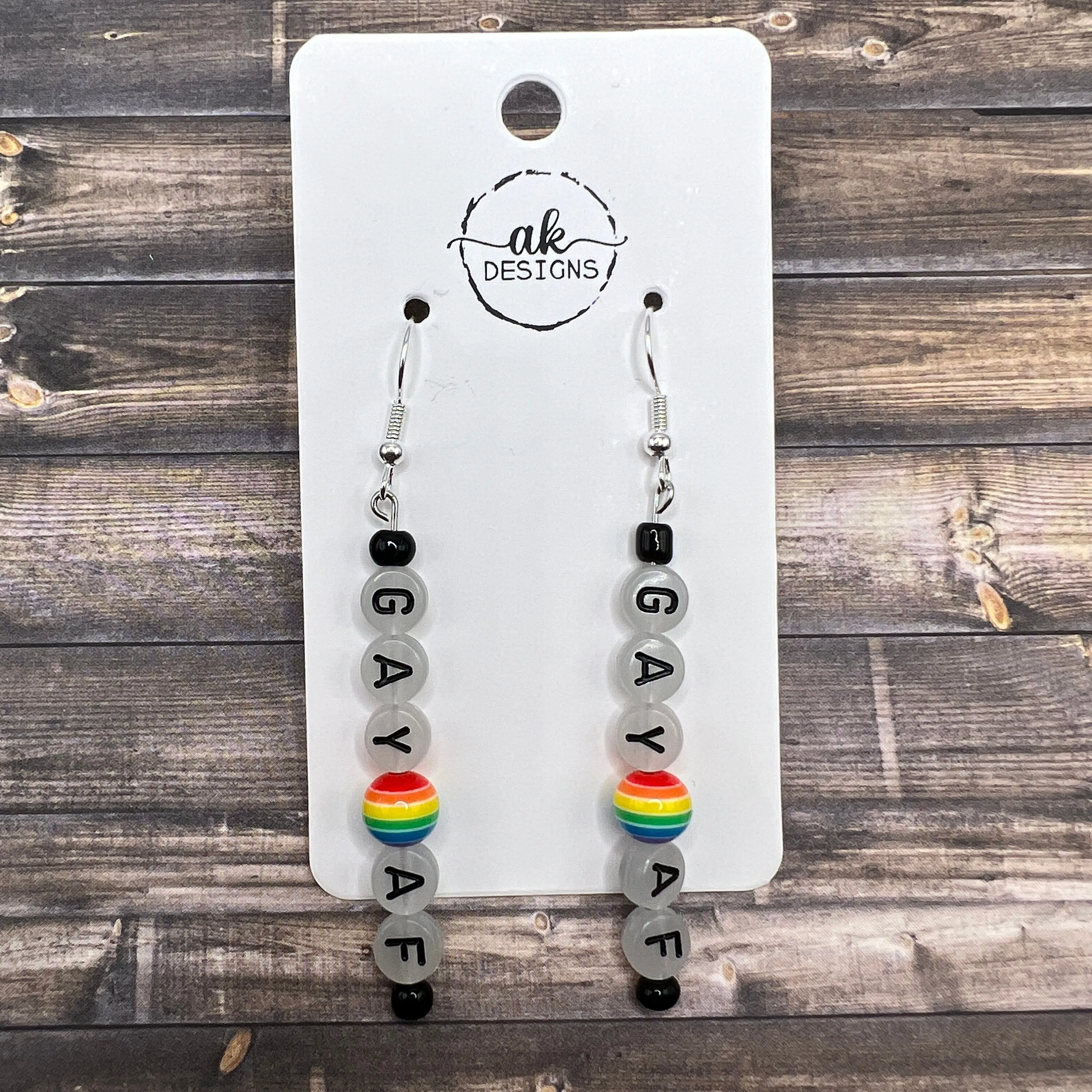 Gay AF Handmade Alphabet Bead LGBTQ  Pride Month Hypoallergenic  Earrings