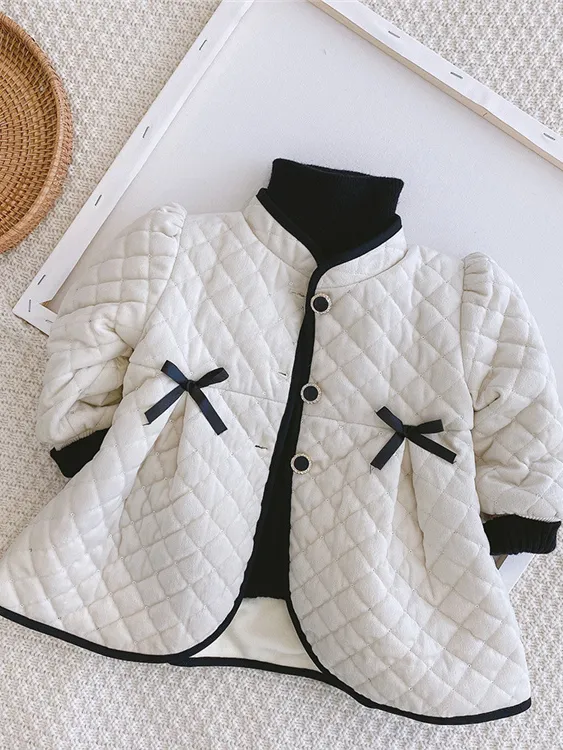 Girls Elegant Little Quilted Button Down Jacket