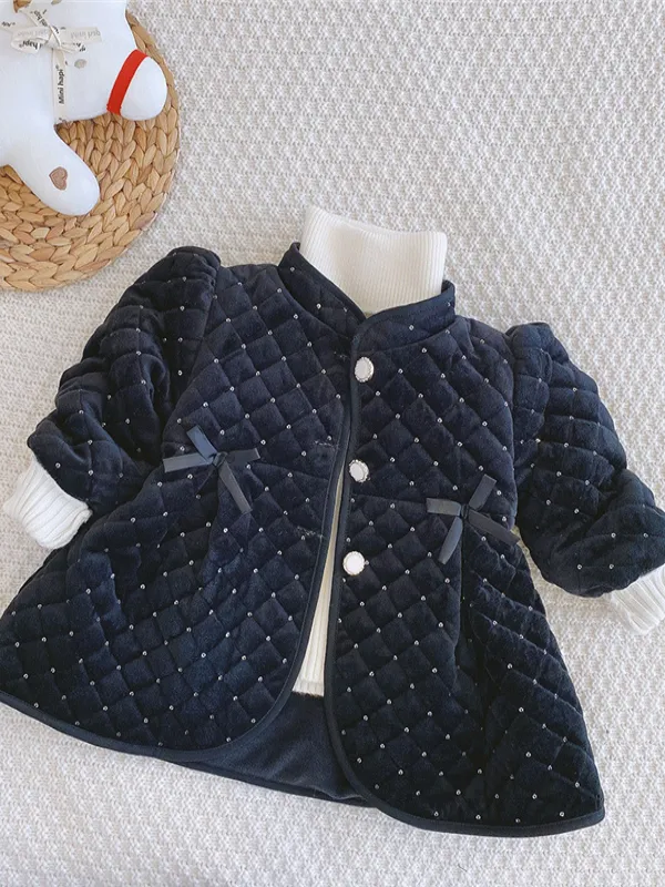 Girls Elegant Little Quilted Button Down Jacket