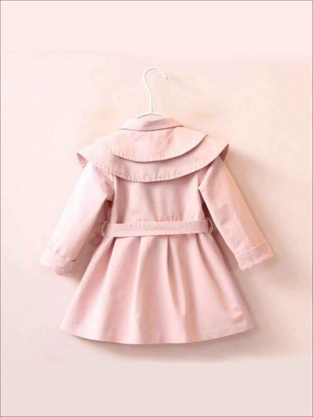 Girls Tiered Lapel Collar Trench Coat with Belt