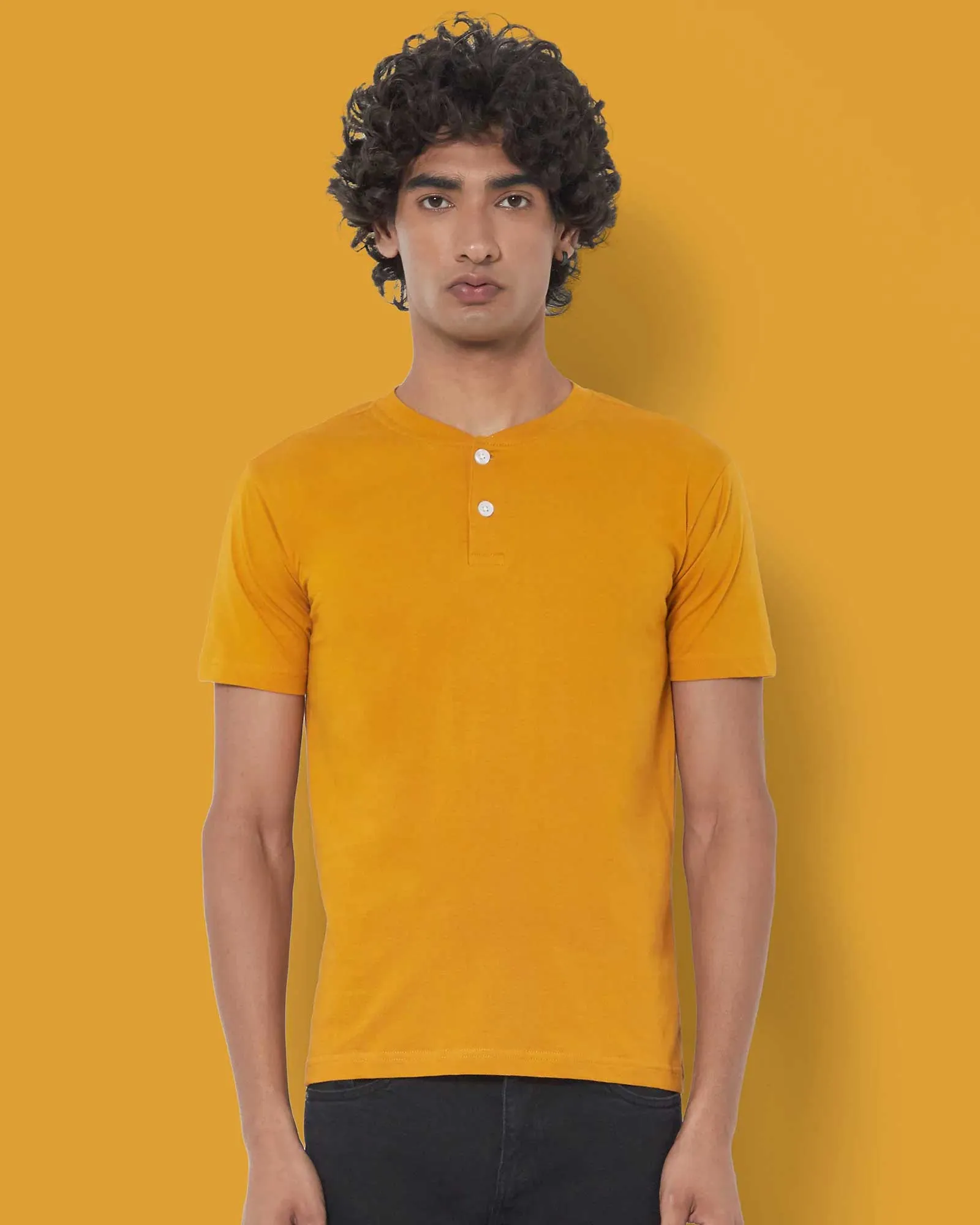 Half Sleeves Henley: Mustard