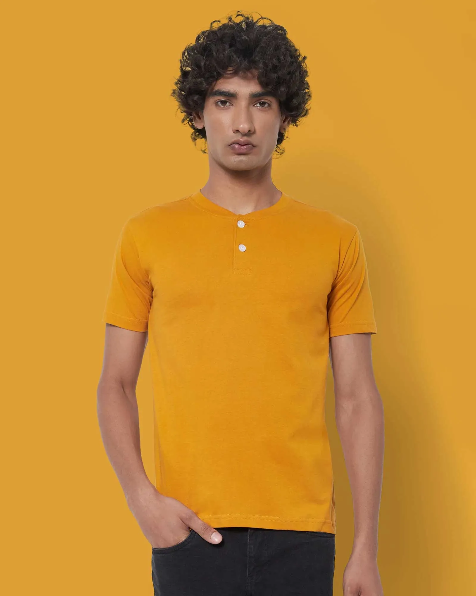 Half Sleeves Henley: Mustard