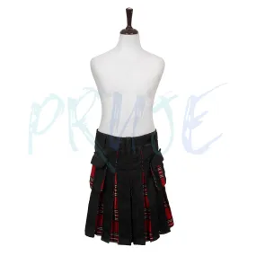 Handcrafted Black and Red Tartan Kilt with Utility Pockets Scottish Utility Kilt Hybrid Custom Made Premium Kilt For Men