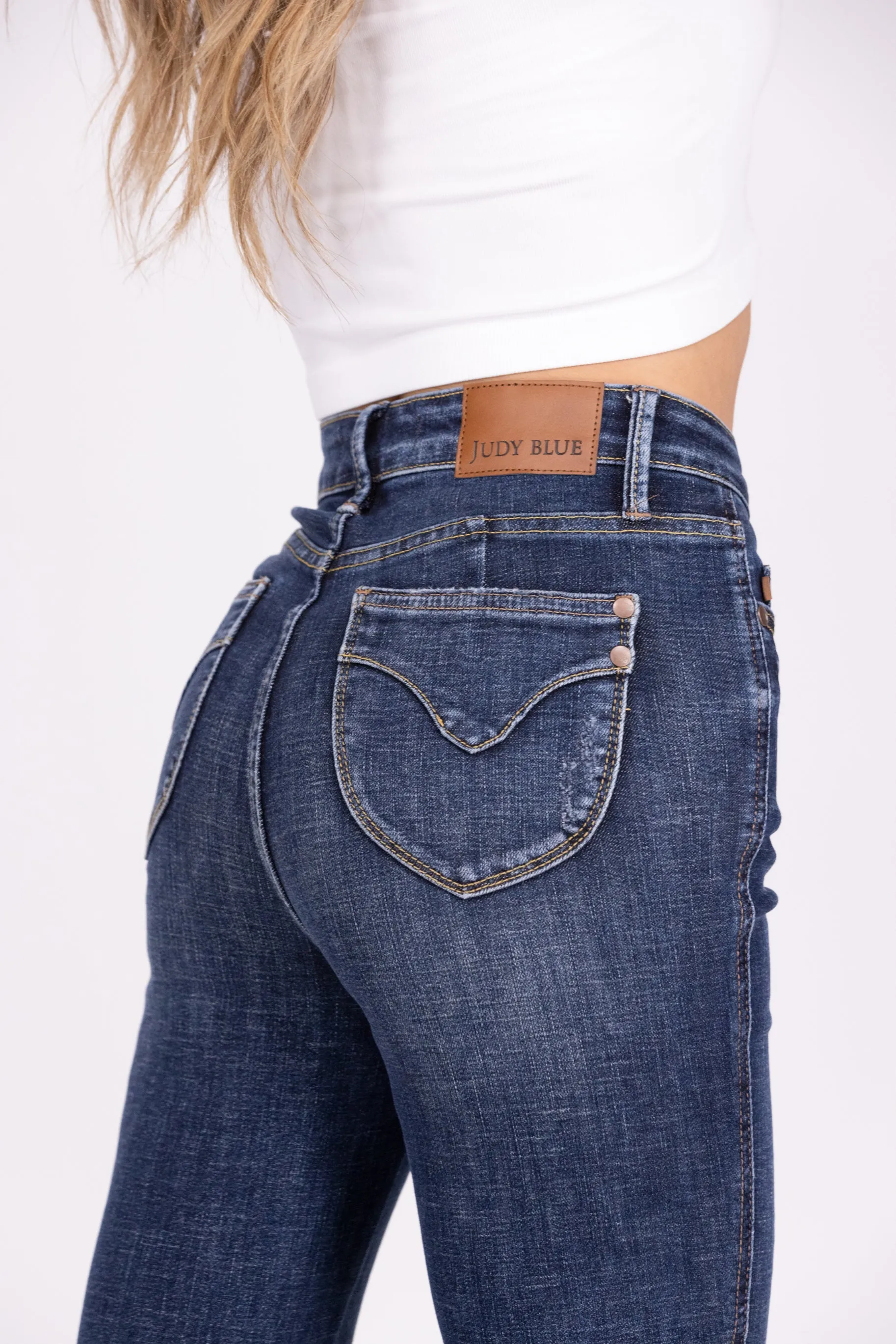 Hold Their Gaze From Judy Blue: High-Rise Tummy Control Flare Denim