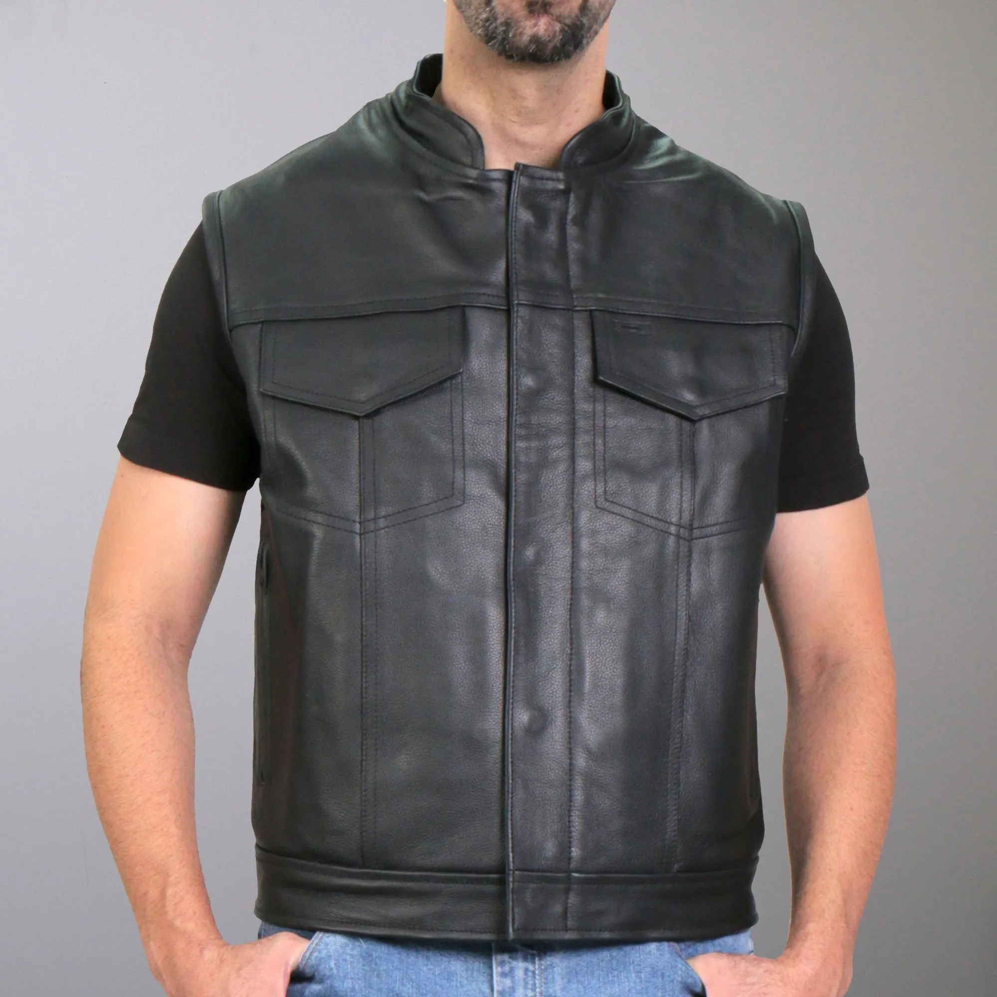 Hot Leathers VSM1055 Men’s Black 'Over The Top Skull' Motorcycle Club Style Conceal and Carry Leather Biker Vest