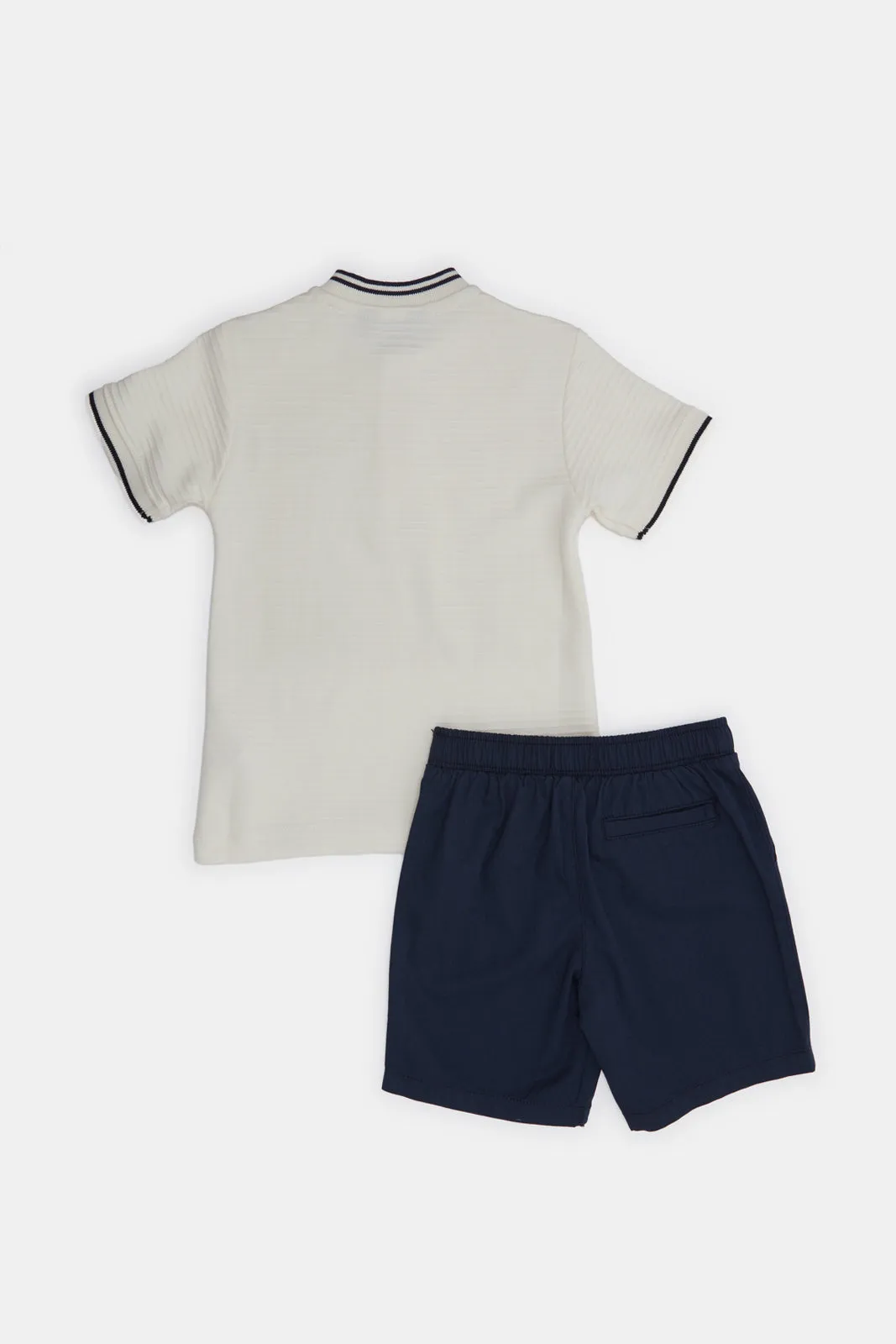 Infant Boys White Henley T-Shirt And Short Set (2 Piece)