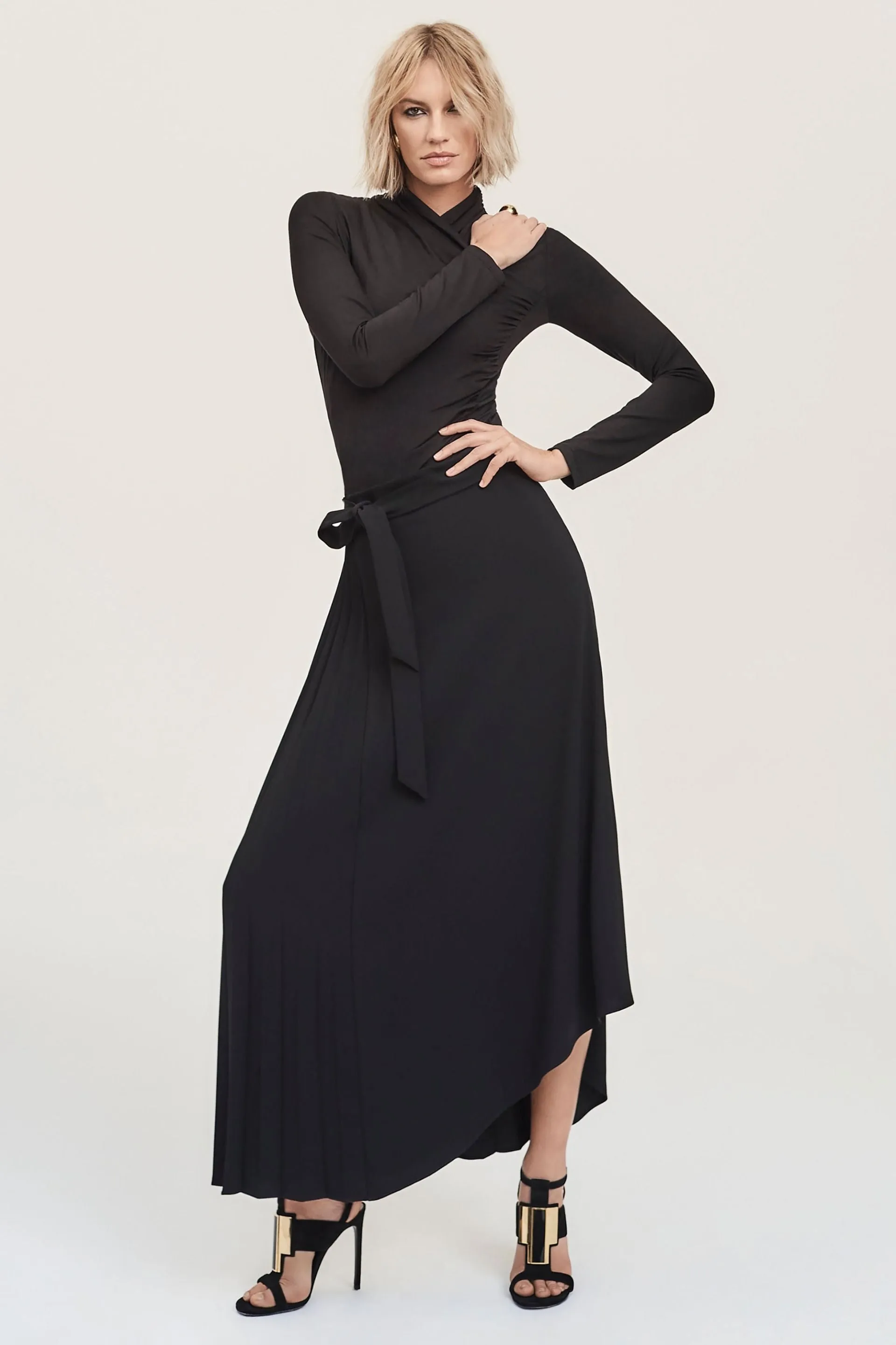 Joseph Ribkoff Black Pleated Asymmetric Maxi Skirt 243117