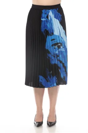 Joseph Ribkoff Black/Blue Brushstroke Print Pleated Pull On Midi Skirt 241930