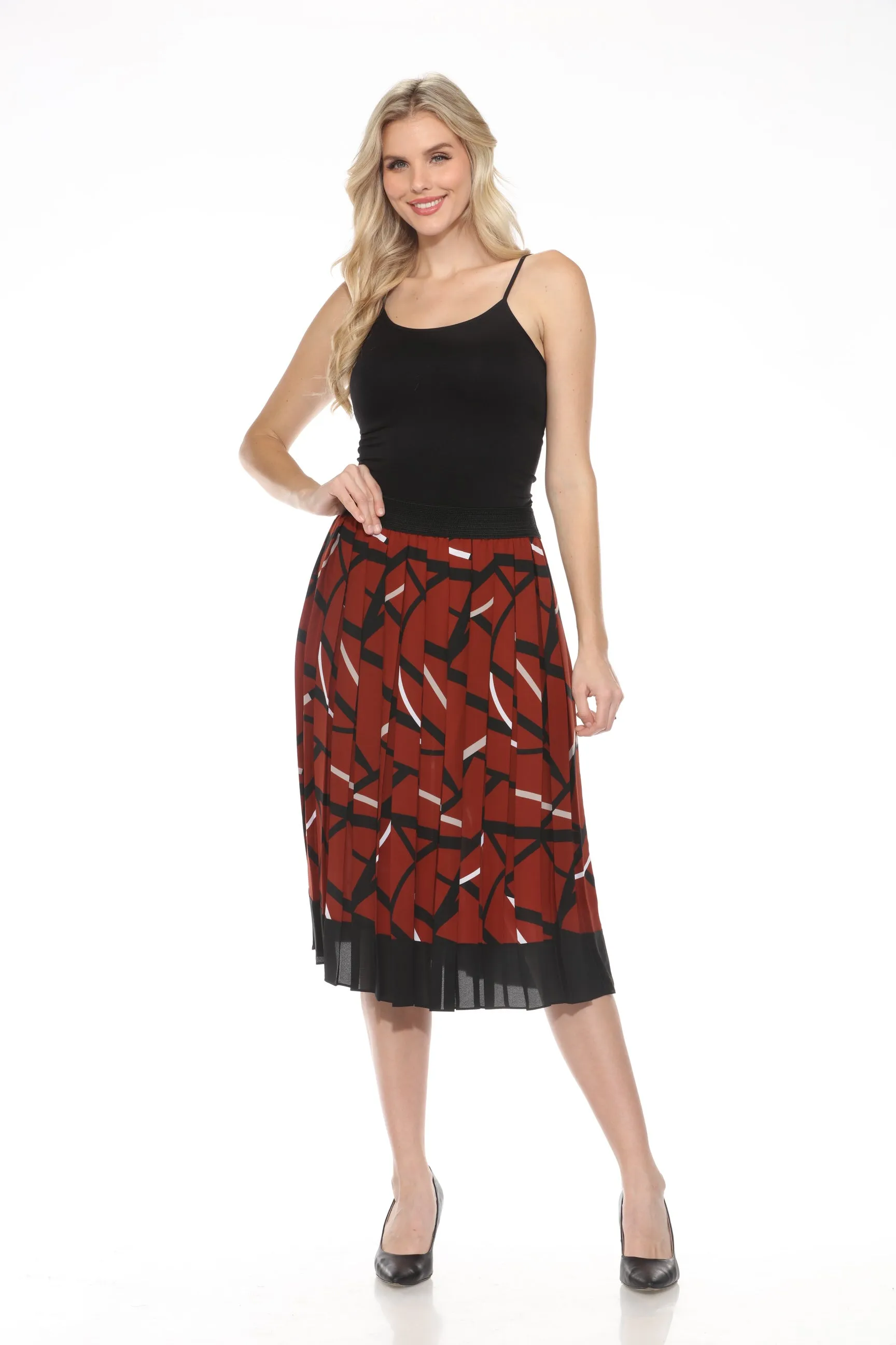 Joseph Ribkoff Cinnamon/Multi Abstract Pleated Midi Skirt 243201