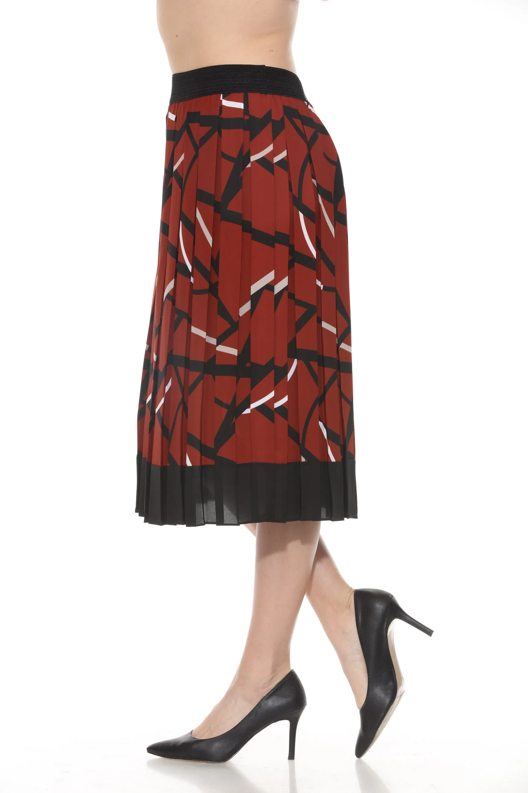 Joseph Ribkoff Cinnamon/Multi Abstract Pleated Midi Skirt 243201