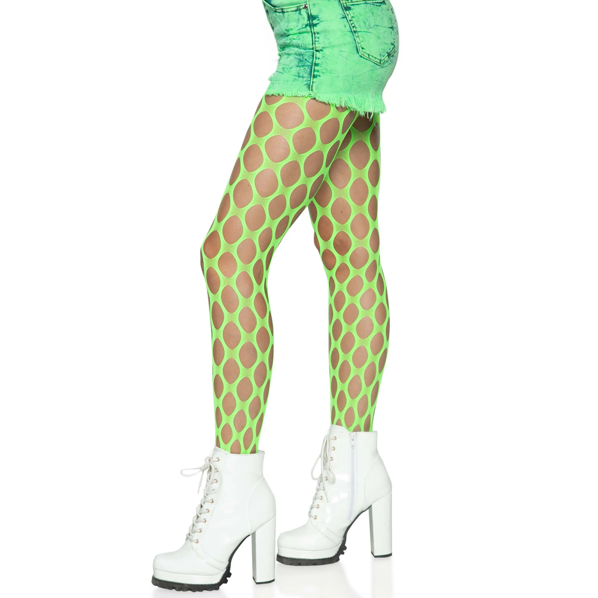 Jumbo Pothole Net Tights - Neon Green - One Size