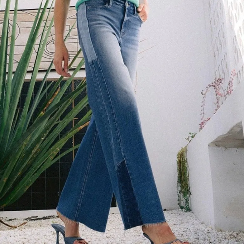 Kelsey High Rise Side Contrast Wide Leg Jeans