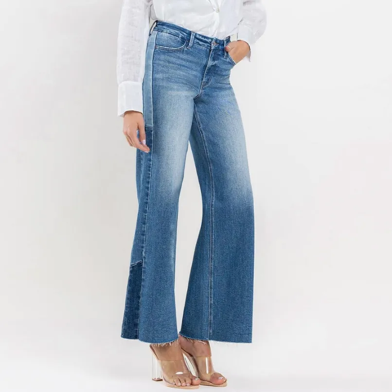 Kelsey High Rise Side Contrast Wide Leg Jeans