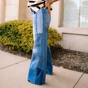 Kelsey High Rise Side Contrast Wide Leg Jeans