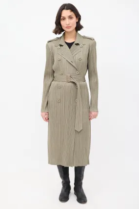 Khaki Green Pleated Belted Trench Coat