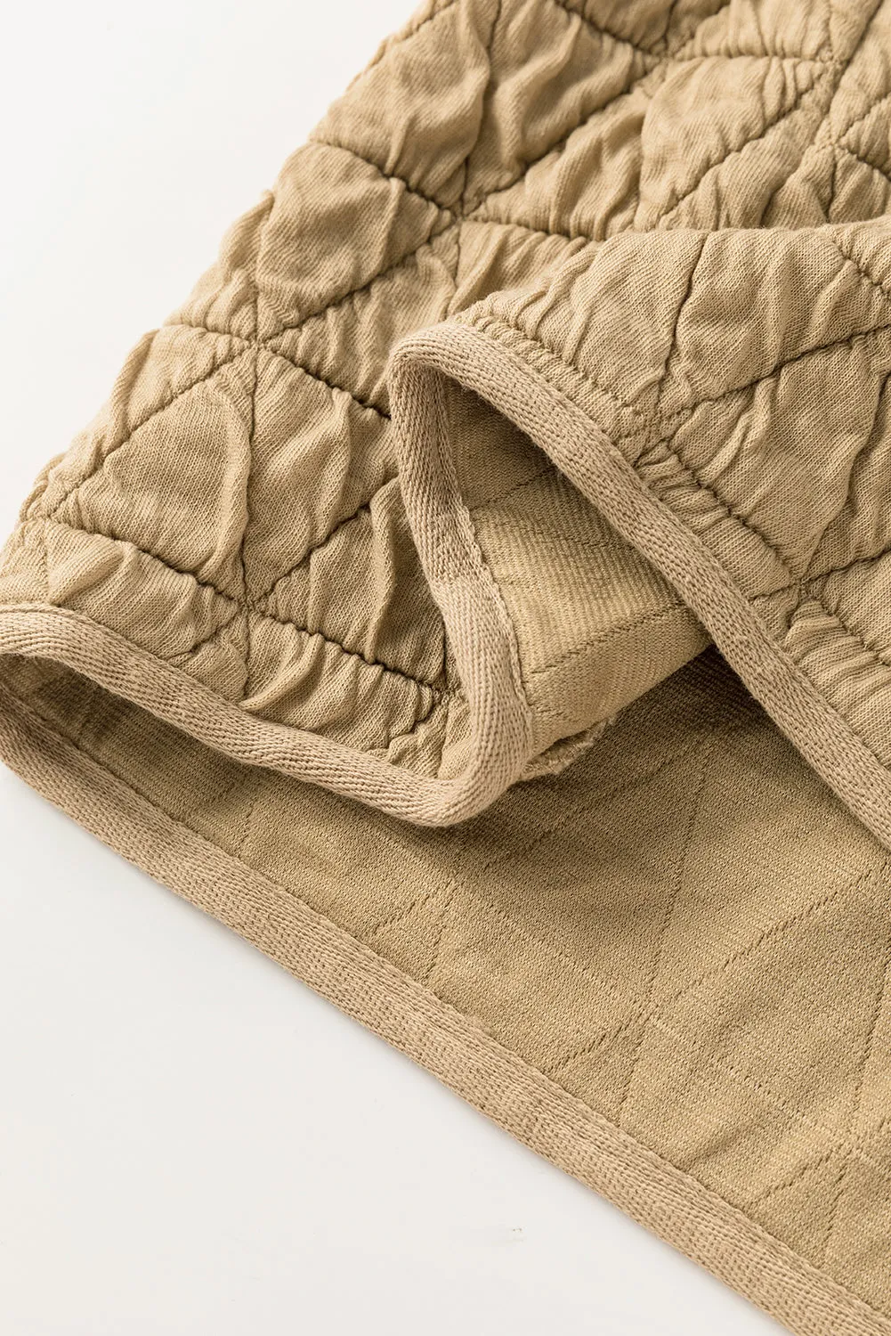 Khaki Quilted Button Front Funnel Neck Jacket