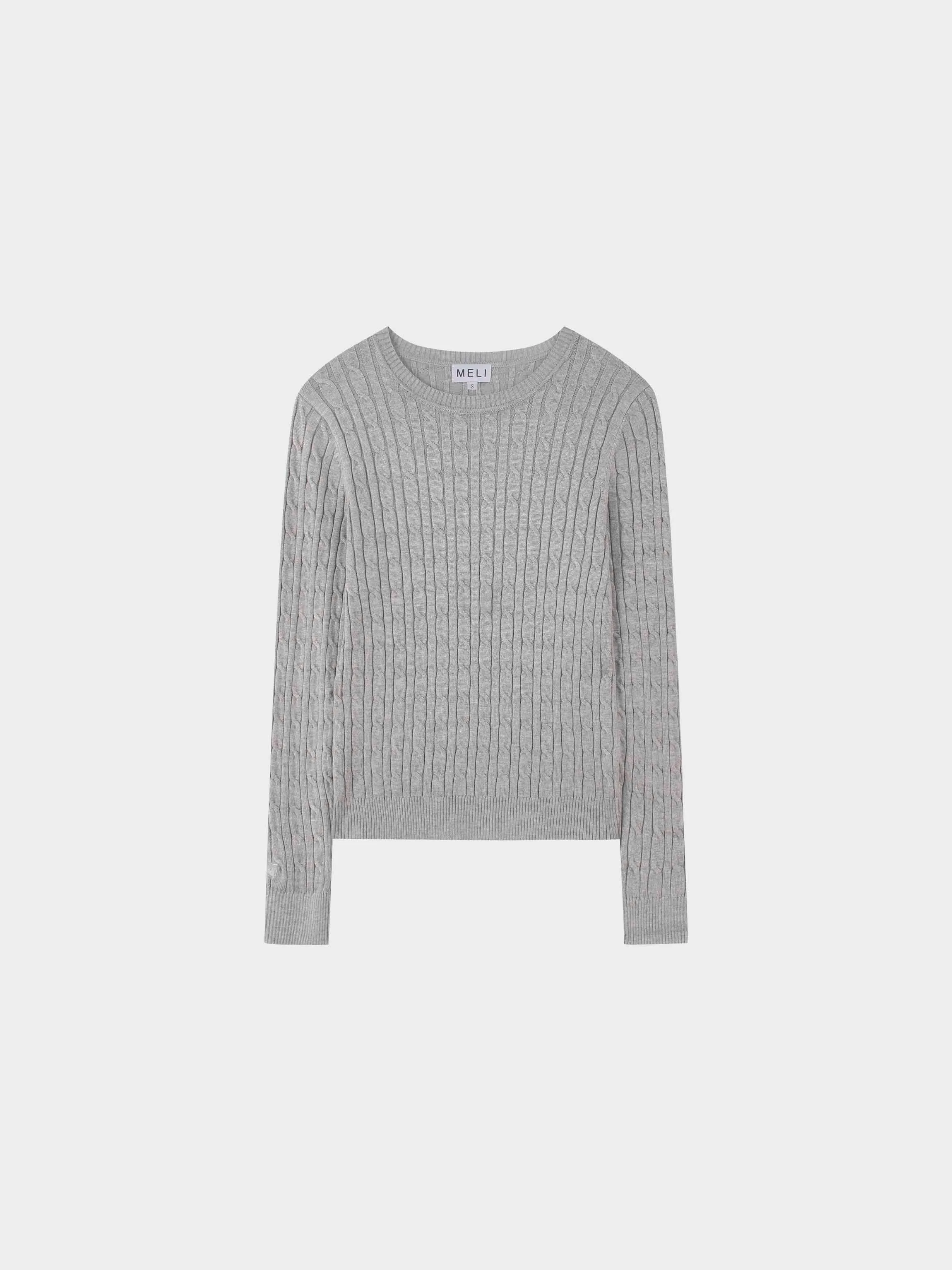 Knit Cable Sweater-Heathered Grey