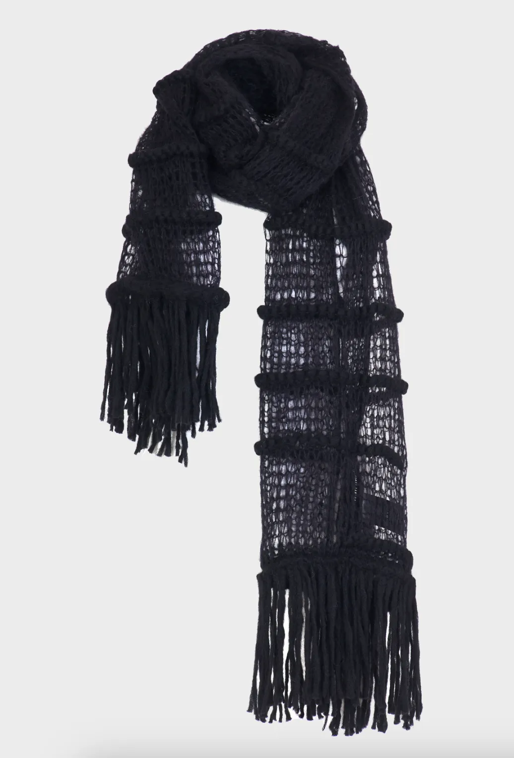 Knit Fringe Ends Scarf - Black