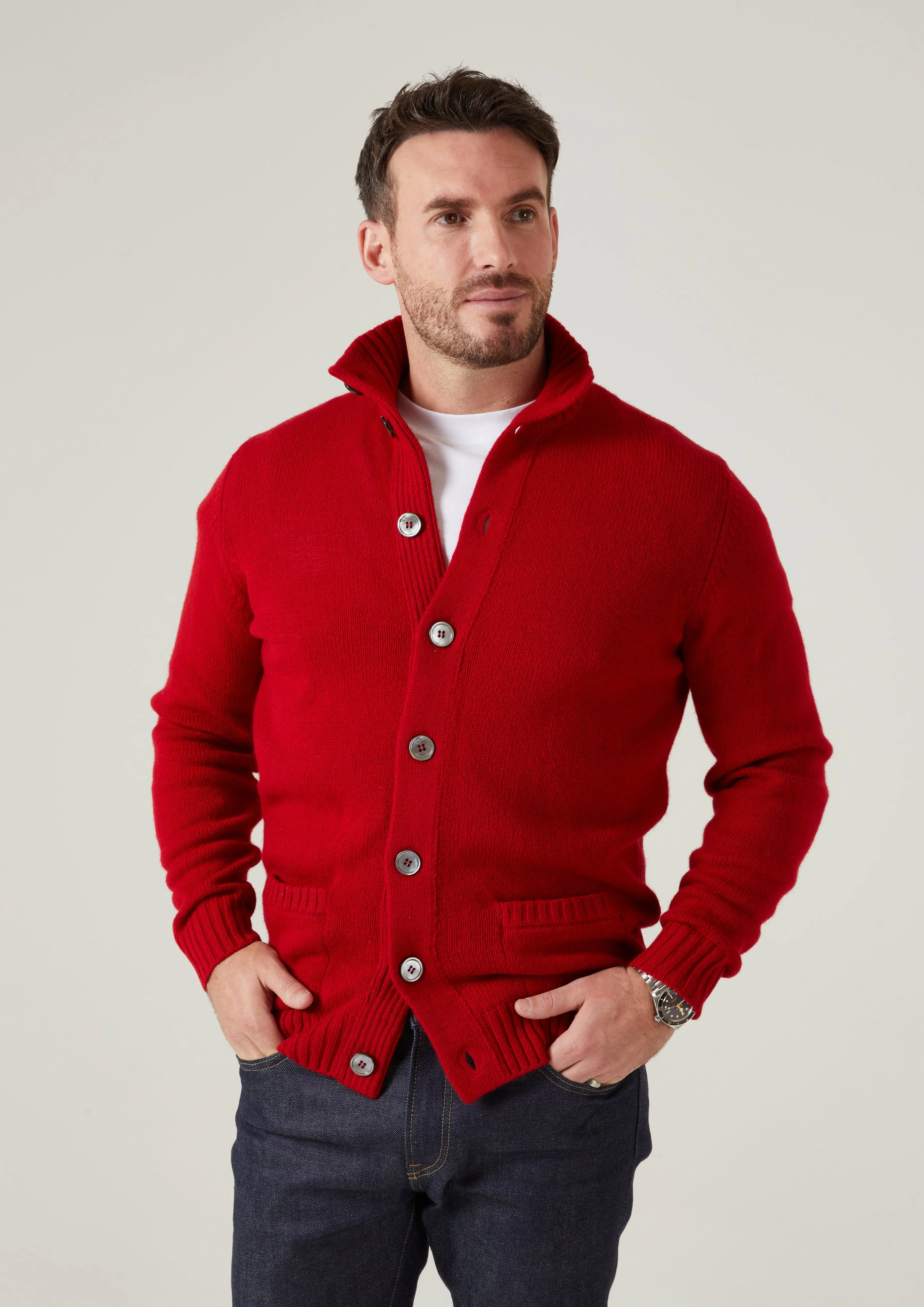 Landford Men's Lambswool Buttoned Jumper In Dubonnet - Regular Fit