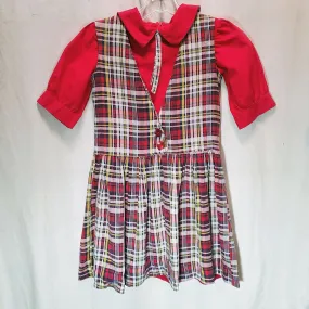 Little Girl's Dress Red Plaid 2 Piece Back to School Handmade